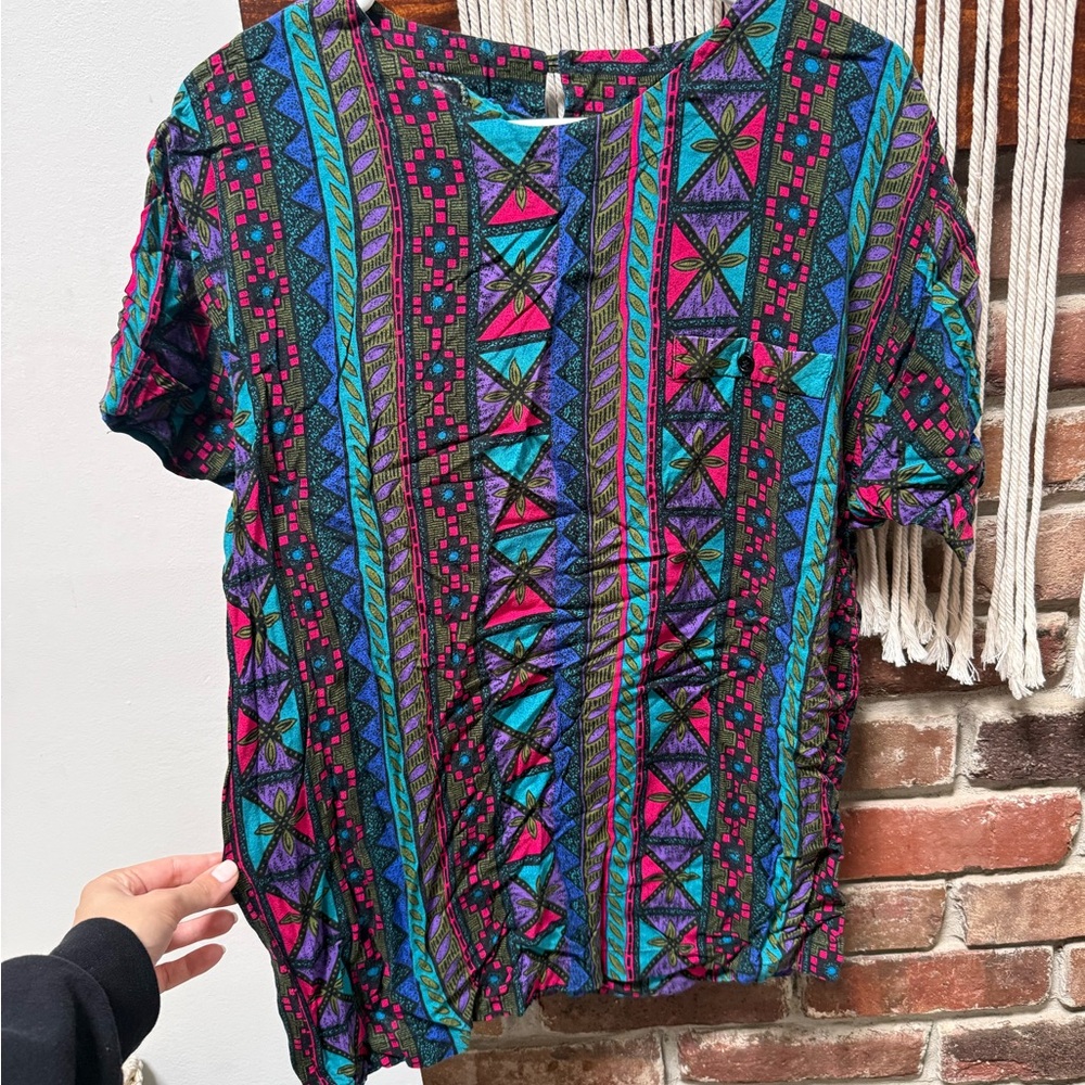 Vintage Multicolor Short Sleeve Tee - Black, Purple, Pink, Teal